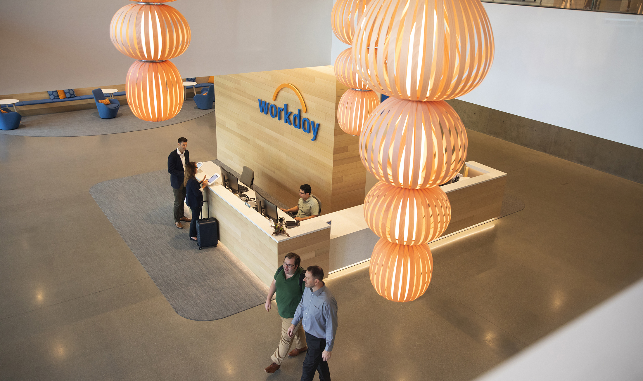 Drone shot of Workday headquarters lobby.