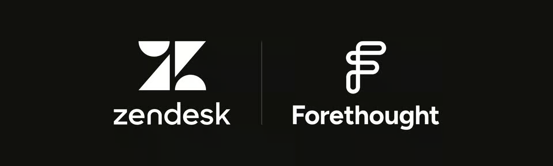 Zendesk and Forethought logos displayed side by side on a black background.
