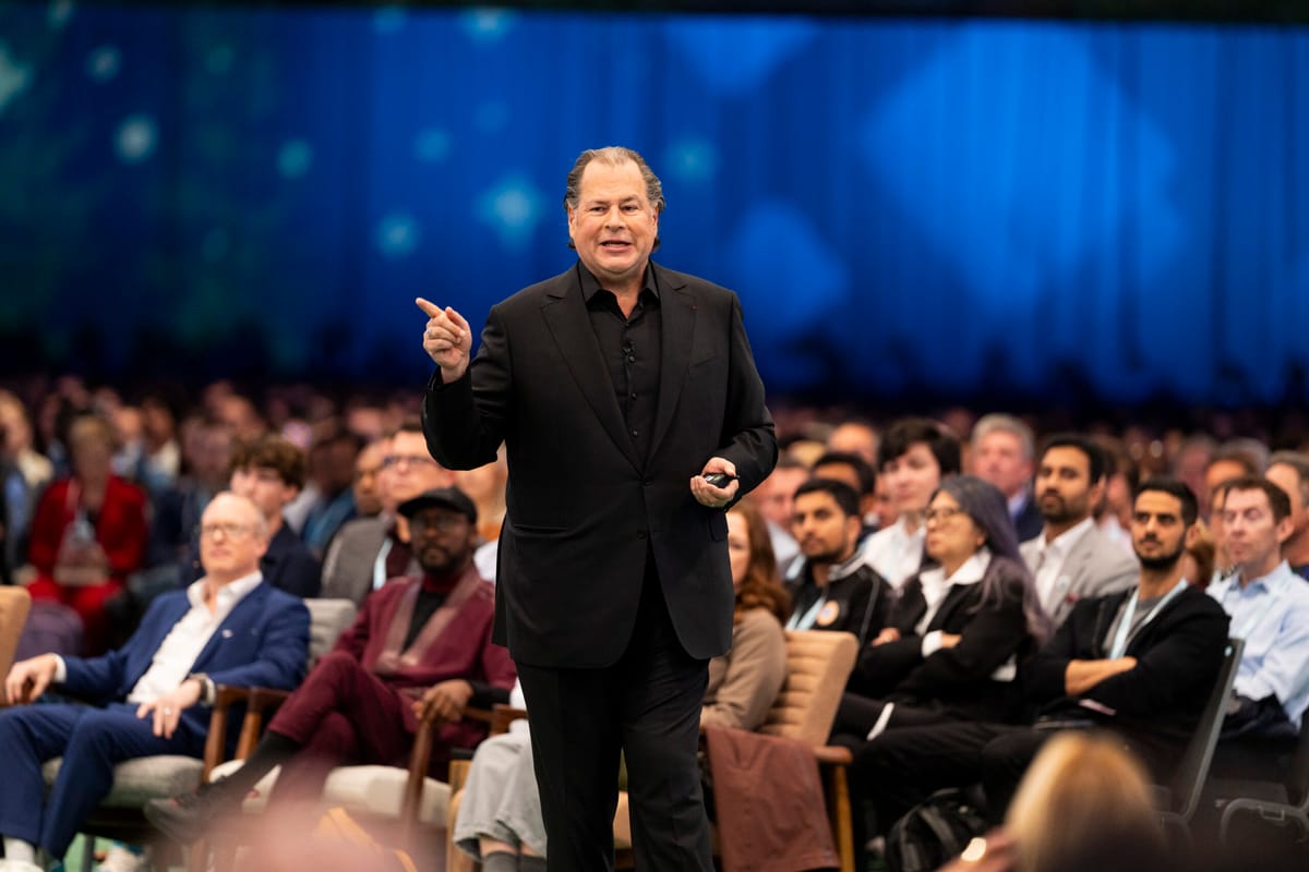 Salesforce CEO Marc Benioff delivering the keynote at Dreamforce 2025 in San Francisco.